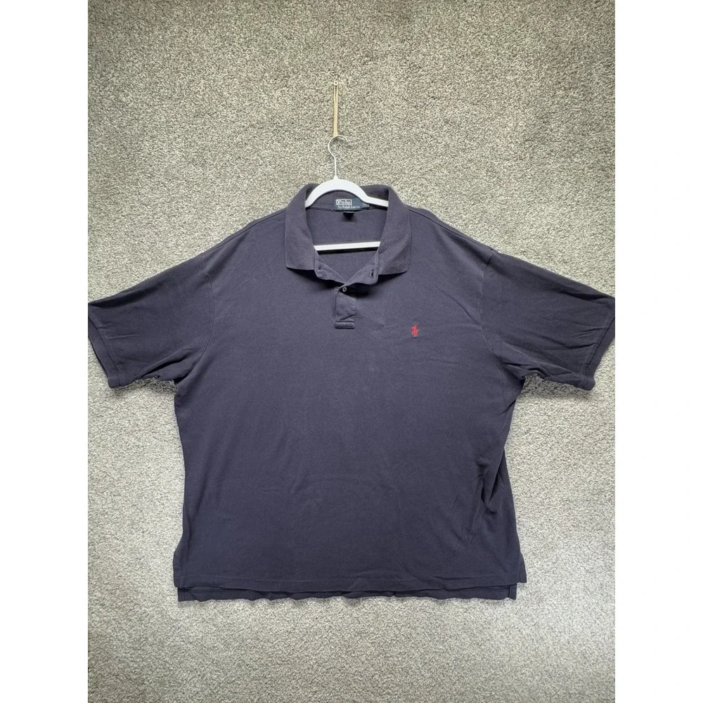Vintage Polo Ralph Lauren Shirt Mens 3XLT Tall Dark Blue Red Pony Button Stretch